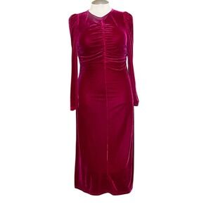 EPIK Women's Magenta Velvet Ruched Long Sleeve Maxi Dress Size L